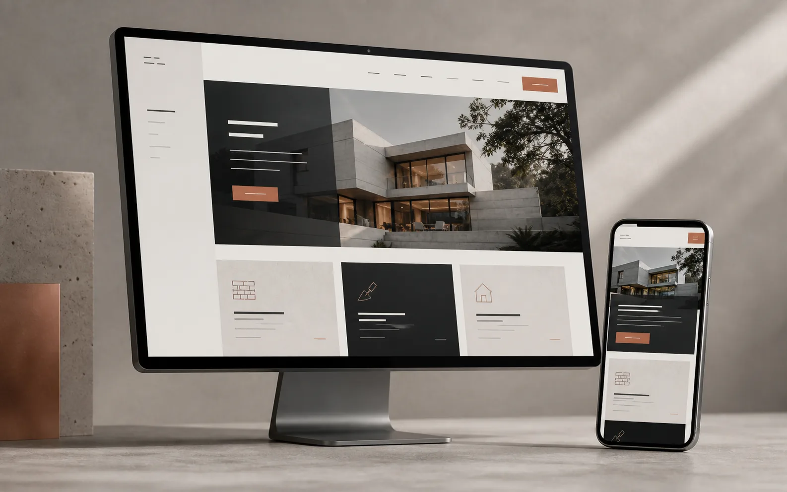 Responsive Webdesign-Mockup für Architektur, Bau und Handwerk